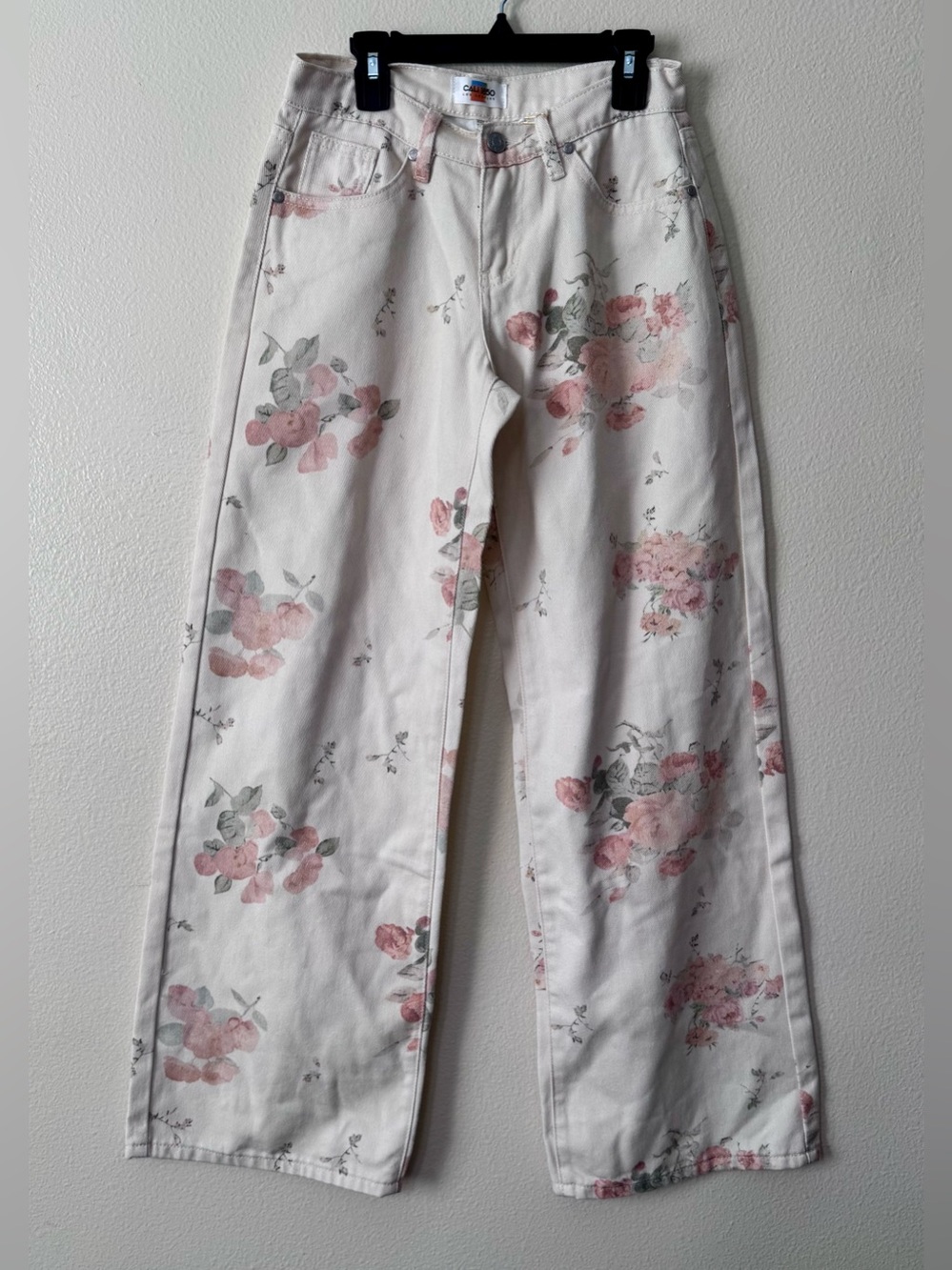 Women's Cream Wide Leg Floral Jeans - Picture 2 of 6